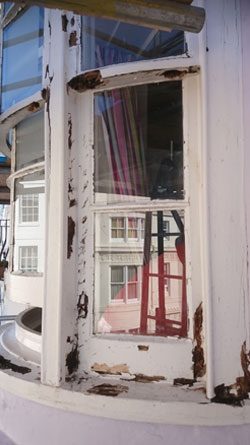 Before the Bowed sash window restoration in Brighton, East Sussex