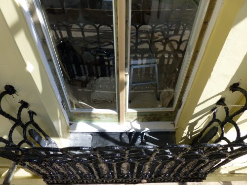 French doors with repaired bottom bars and squaring up of the doors external view in Brunswick Square Brighton and Hove