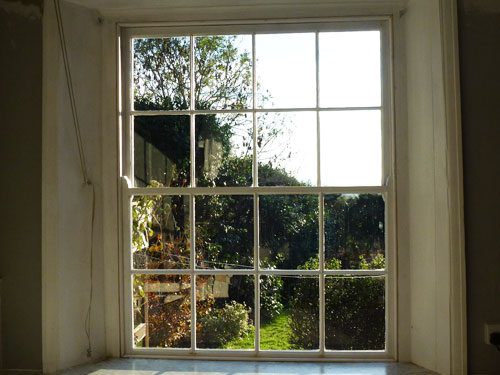 the finished sash windows rehung with fitted draught excluders in a 200 year old property in sussex