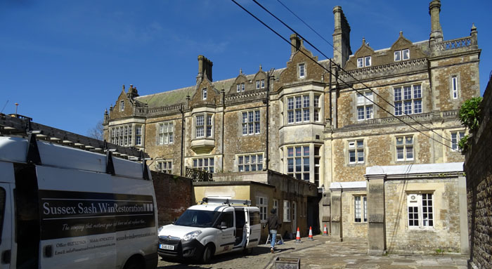sash window refurbishments for listed properties in sussex at wiston house 
